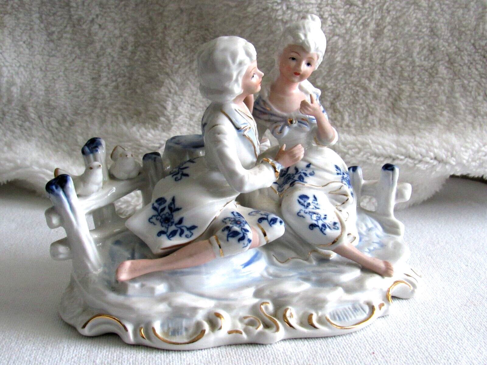 KPM Porcelain Figurine Victorian Couple Sitting In The Park 5.75″Tall x 7.5″Long