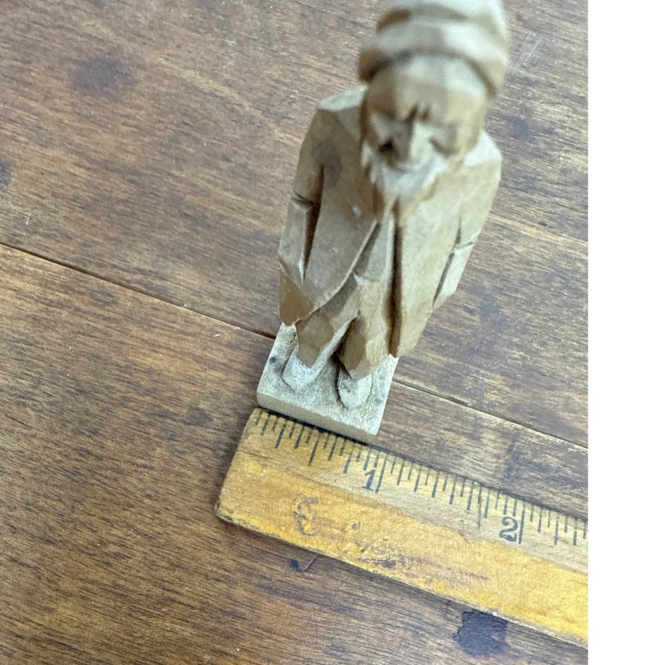 Hand Carved Miniature Trinket Raw Wood Bearded Man / Fisherman Figure Folk Art