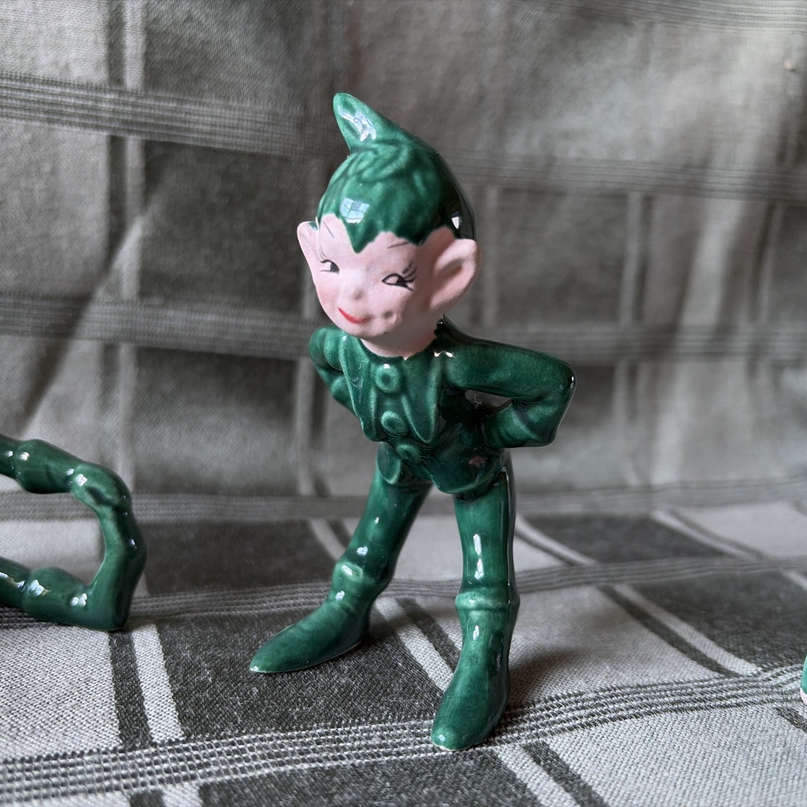 VTG ✨LOT Of 4 Gilner Ceramic Pixie Elf Figurines Green Japan MCM Kitschy nICE 👍