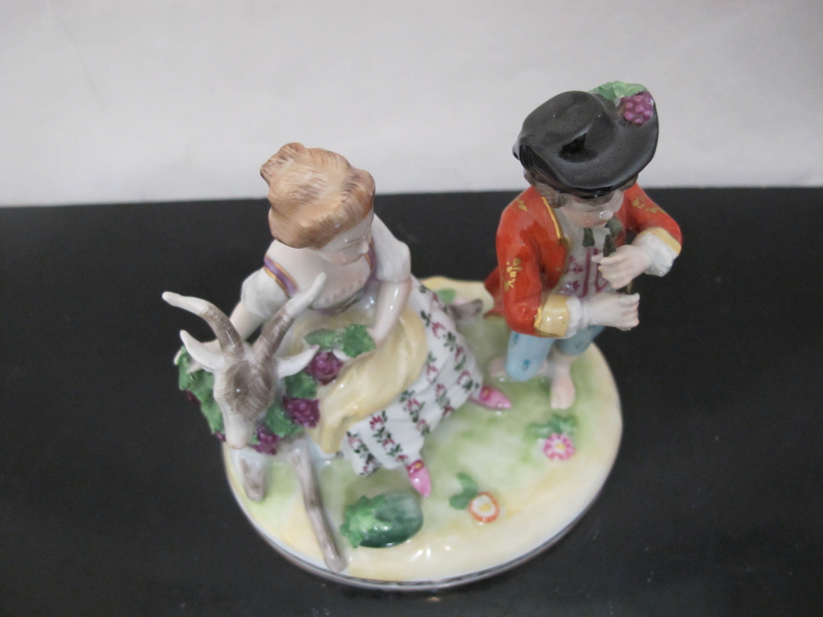 DRESDEN German Young COUPLE Boy with FLUTE & Girl with Goat Porcelain Figurine