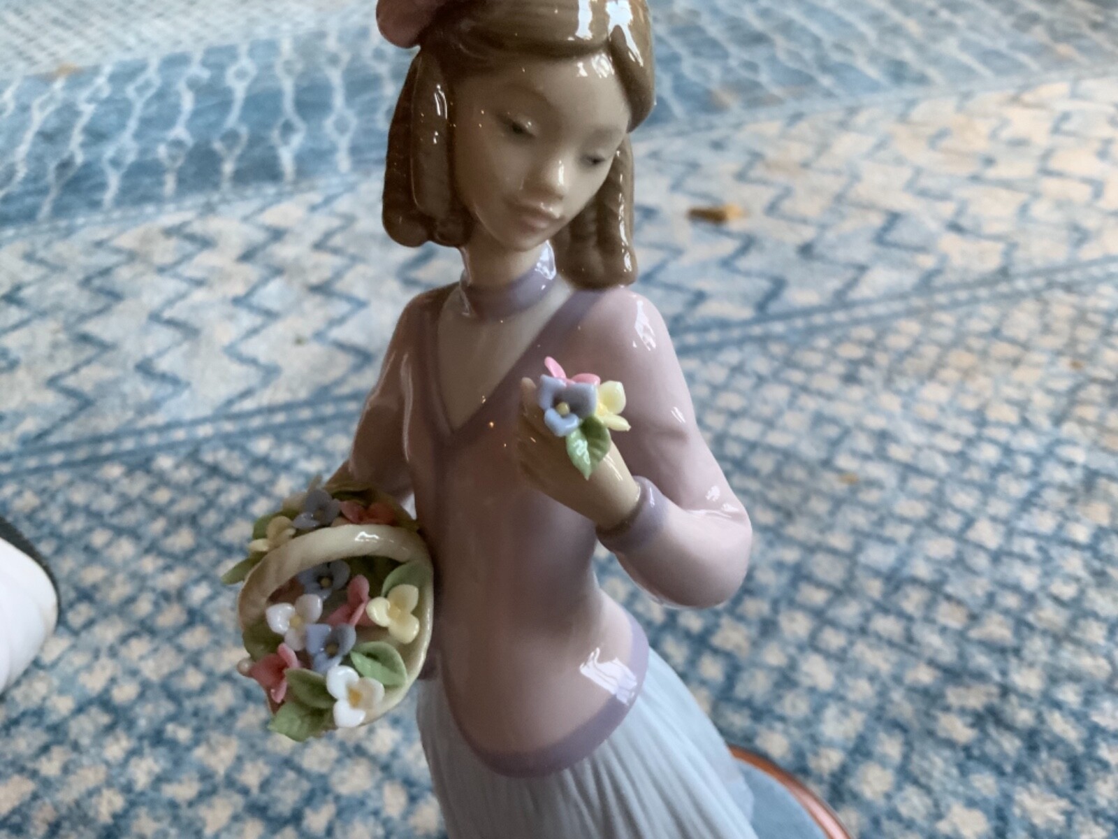 Lladro Girl Figurine, #7644 “Innocence in Bloom”, With Stand & Box, Retired 1995