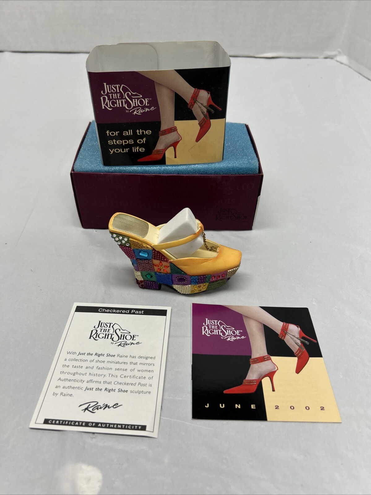 🎨HAND-PAINTED BEJEWELED Just The Right Shoe Checkered Past Mini Shoe NIB B3