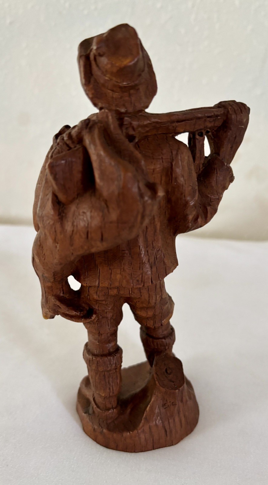 Vintage 7” Black Forest Wood Hand Carved Hunter With Shotgun And Deer