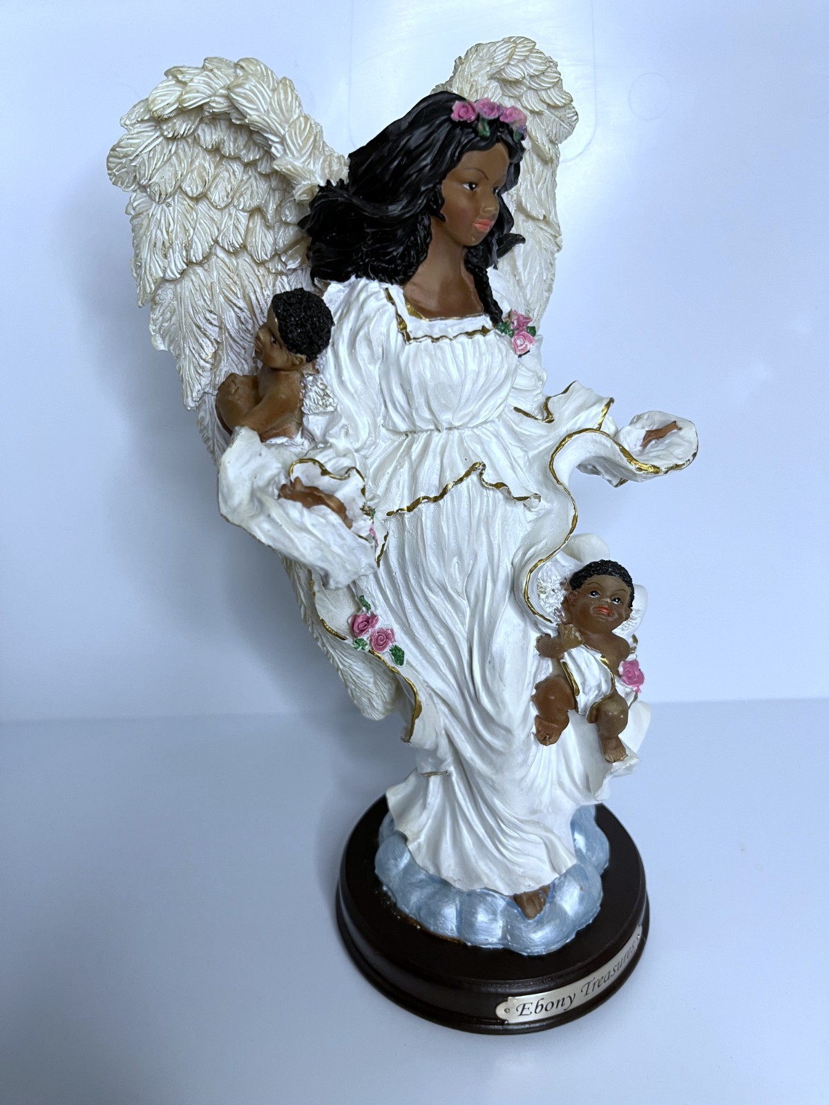 2002 Vintage Ebony Treasures African American Guardian Angel Statue Figurine