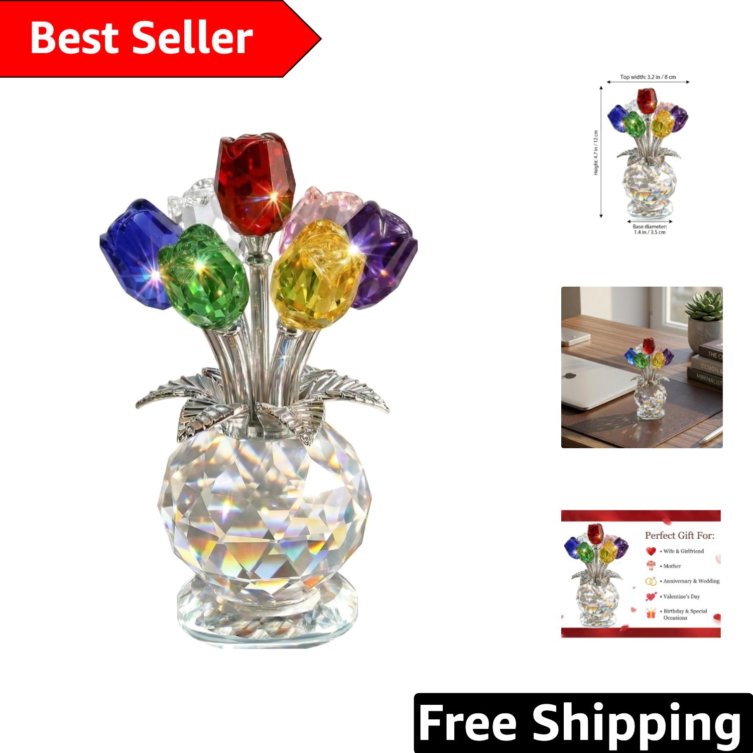 Elegant 7 Florals in K9 Crystal – Timeless Keepsake for Special Moments