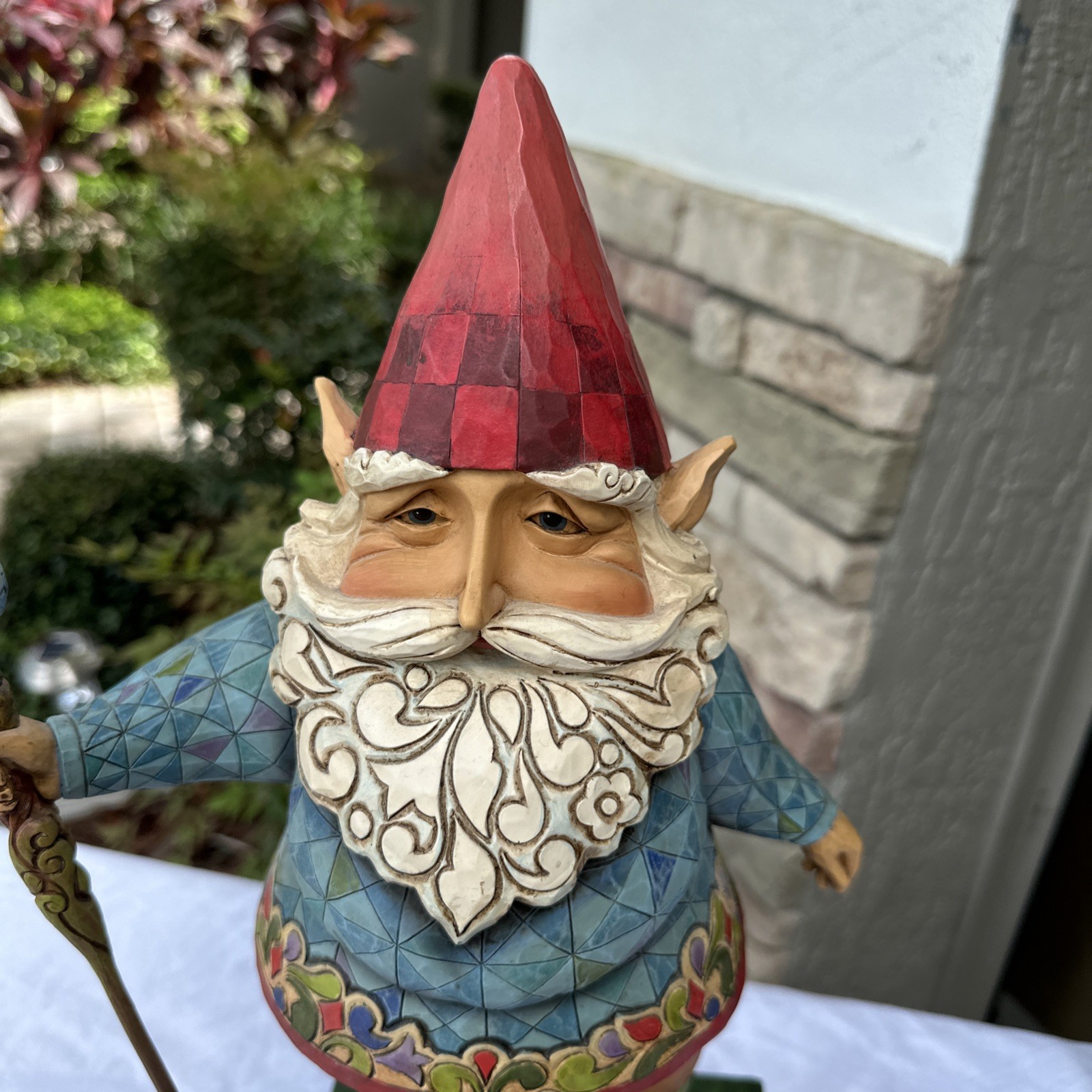 Jim Shore Garden Gnome Elf Blue Bird Staff Large 19″ #4007763 Indoor Outdoor