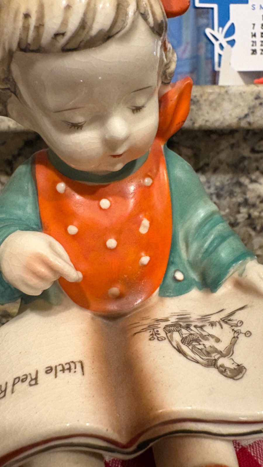 Vintage Ceramic Storybook Children Figurines Pair Little Red Riding Hood Reader
