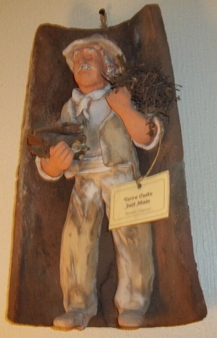 VINTAGE FRENCH TERRA COTTA OLD MAN GATHERING WOOD ON TERRA COTTA ROOF TILE HEAVY