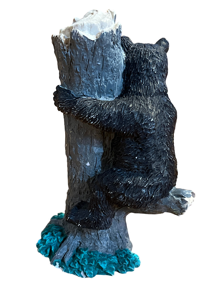 6in Black Bear Climbing Tree Ceramic Figurine Black/Gray Painted Nature Decor