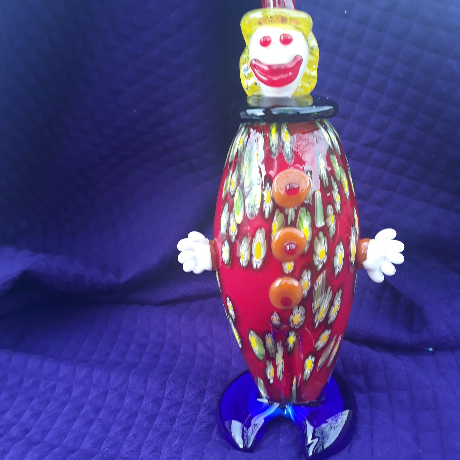 10 1/2 in.tall G. Bono Vintage Italian Millefiori blown glass Red Clown