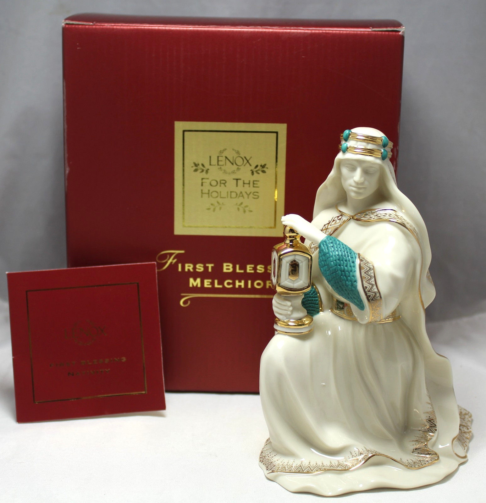 Lenox First Blessing Nativity King Melchior Figurine Gold/Teal in Box