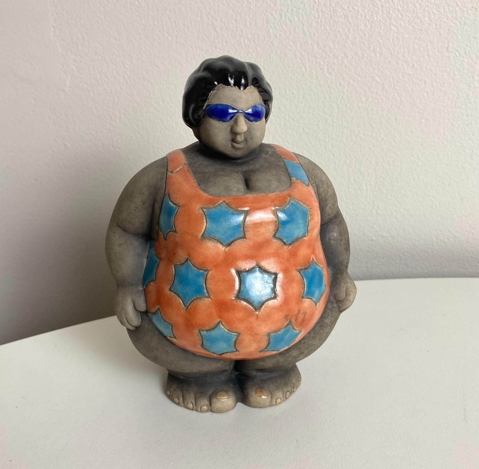 [ Ms Potbelly Swimmer ] Studio Pottery Ceramic Raku Made in South Africa DEBBIEX