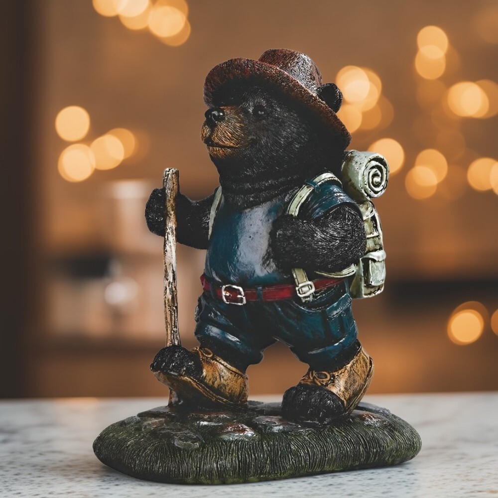 Trinx 6.25″H Bear Hiking Figurine Ornament Home Decor Unique Gift