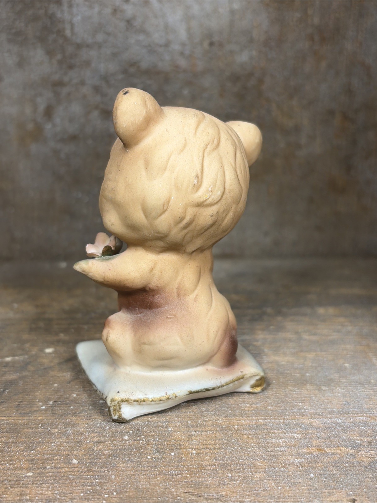 Vintage Anthropomorphic Bear with Flowers On Pillow Porcelain Figurine HBB