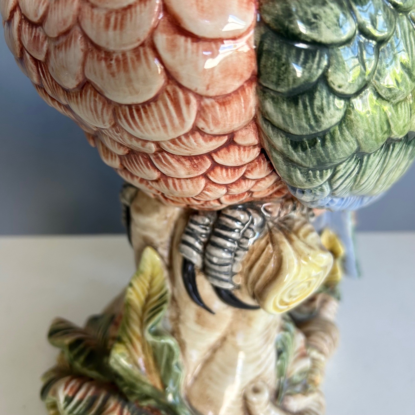 Vintage Italian Ceramic Cockatoo Parrot Tall Large Hand Painted Made in Italy