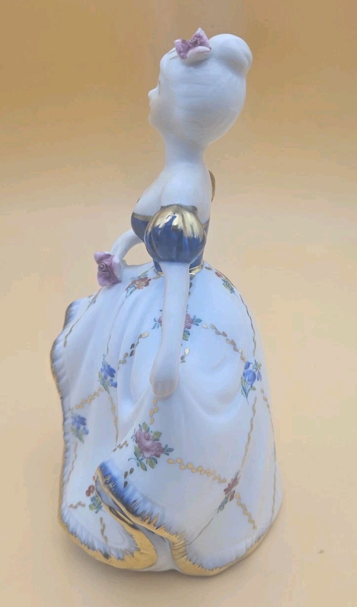 Cracker Barrel Victorian Dancing Lady Porcelain Figurine Flowers Gold Trim 7.5”