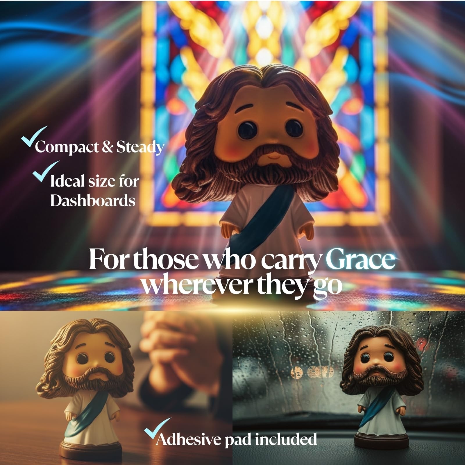 Jesus Bobblehead | Resin Jesus Figurine in Baby Blue for Christian Car Decor,…
