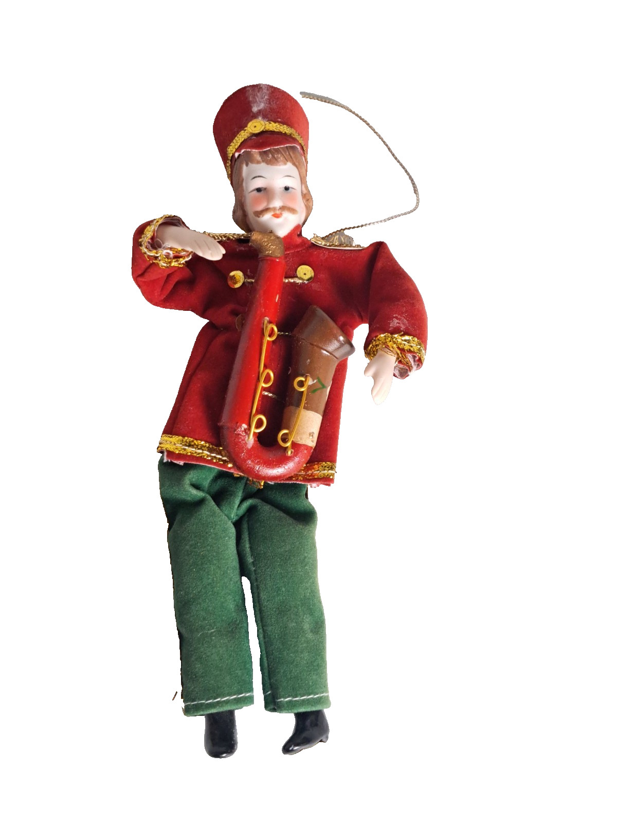 VTG. Marching Band Musician Porcelain Fabric Figurine Ornament- Unbranded Taiwan
