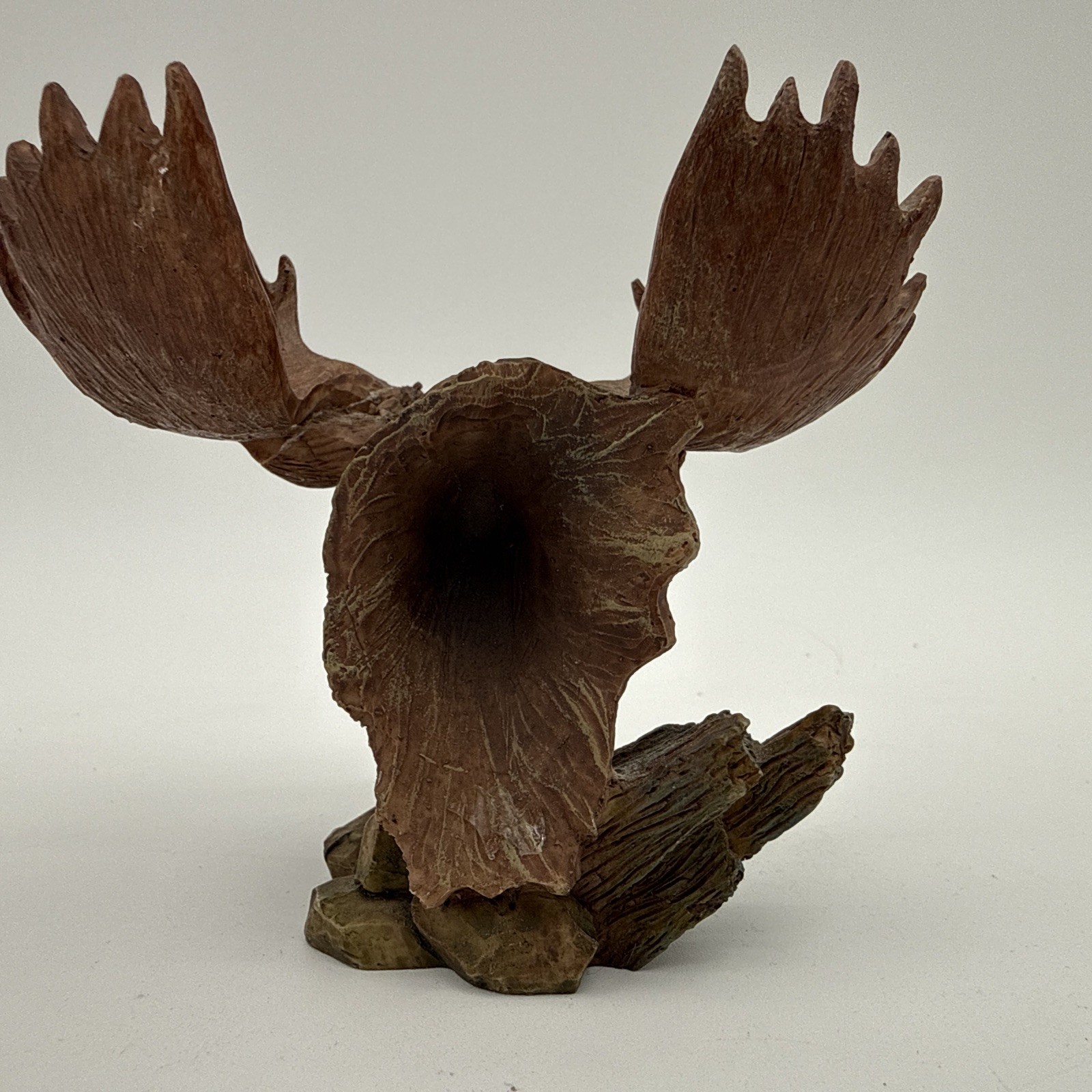 Vintage Faux Wood Moose Head Bust Figurine Cabin Lodge Rustic Wildlife