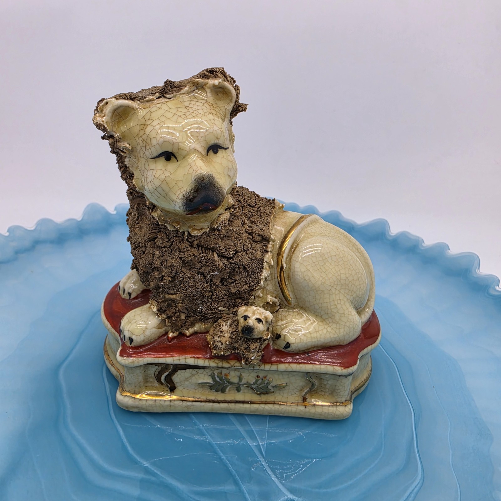 Staffordshire Inspired 20th Century Vintage Lion and Lamb Porcelain Figurine