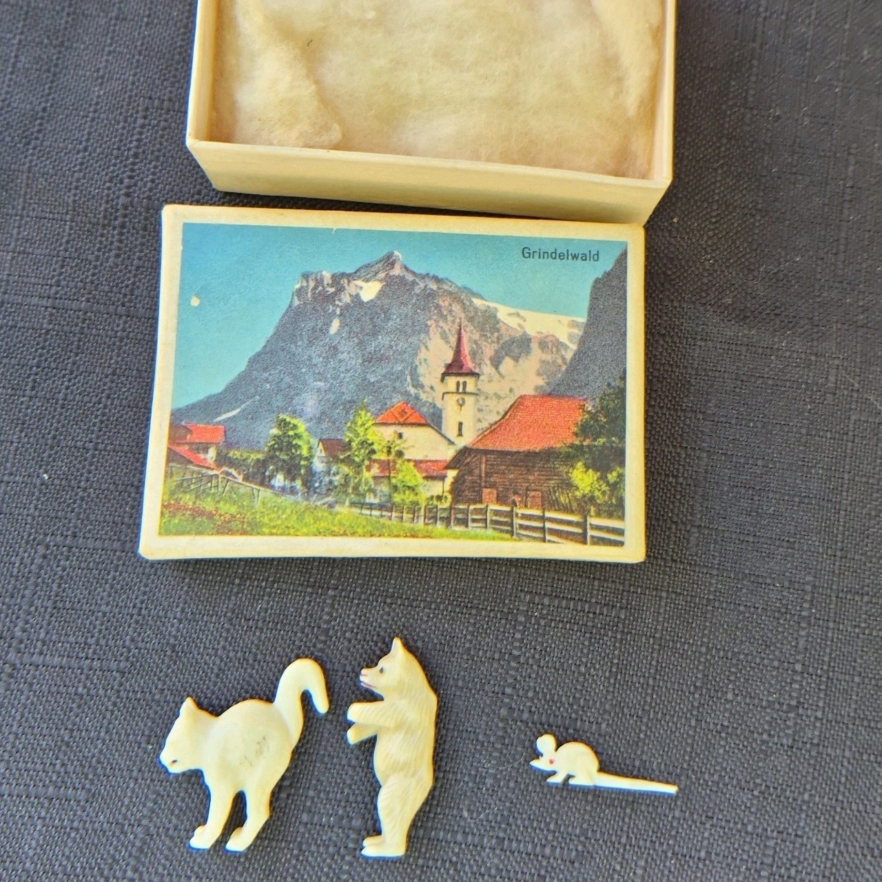 3 Tiny Vintage Swiss Carved Animal Figurines Natural Black Forest Grindelwald