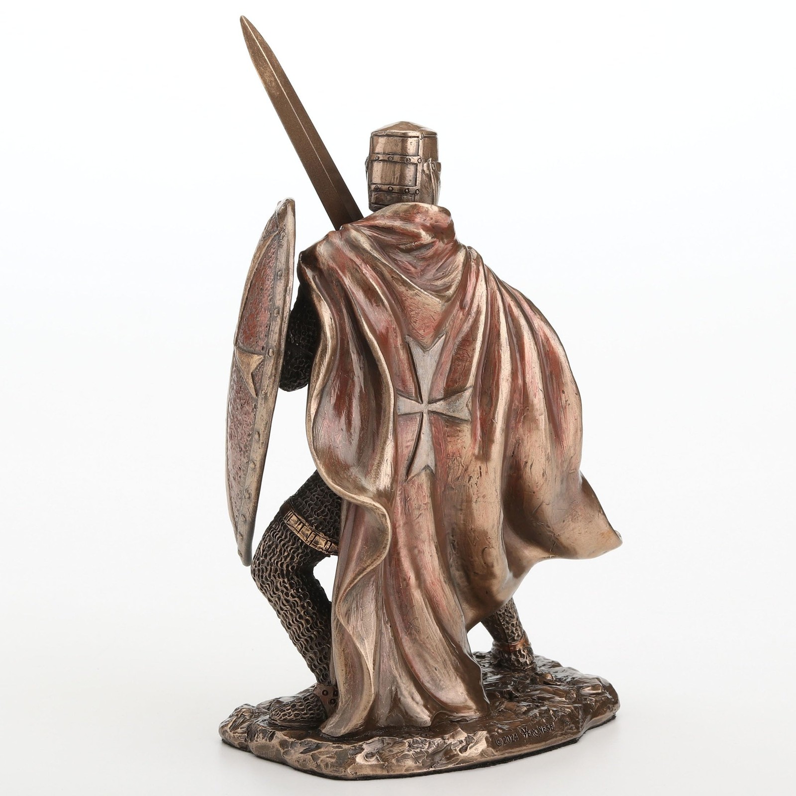 Veronese 7″ Knights Templar Sword & Shield Sculpture, Cold Cast Resin Bronze