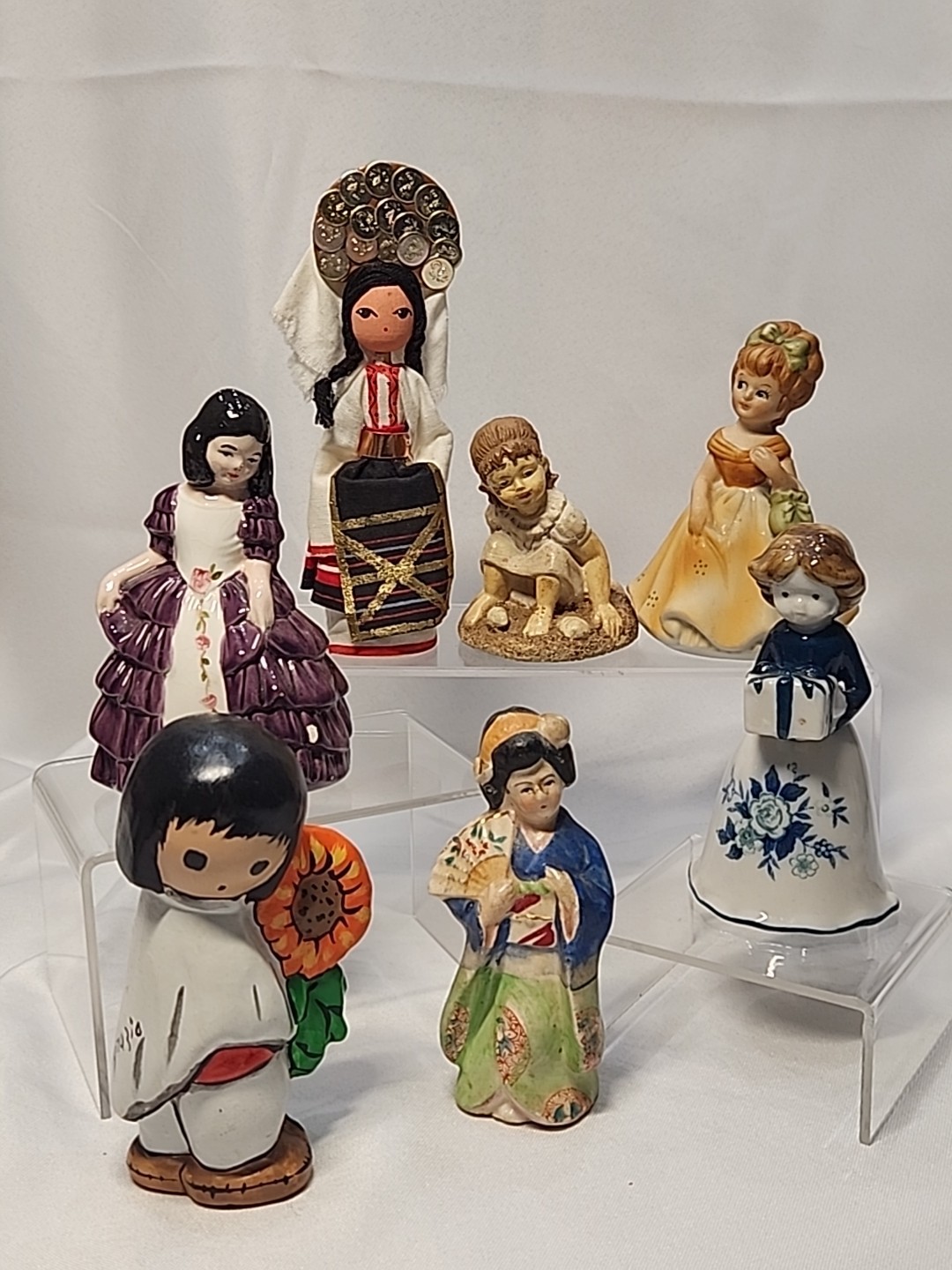 Vintage Girl Figurine Lot 7 Porcelain Resin Plastic Fabric Japan Germany Trinket