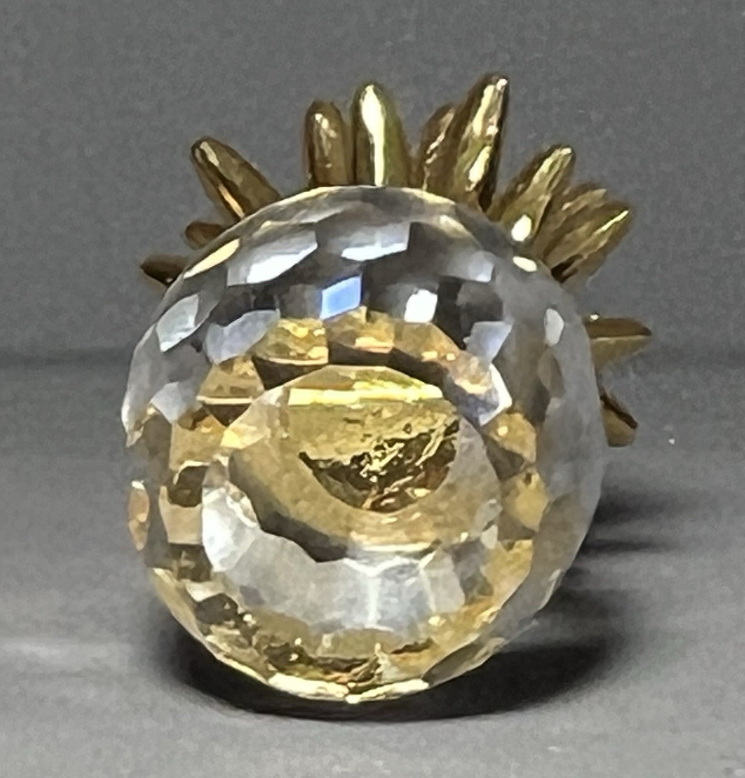 Miniature Crystal Pineapple Figurine Miniature Gold Tone Leaves 1.75 inch Tall