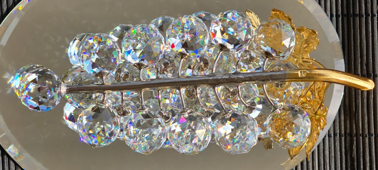 Swarovski Crystal 23 Grapes Bunch Gold Stem Large Retired Vintage w/ Box #011864