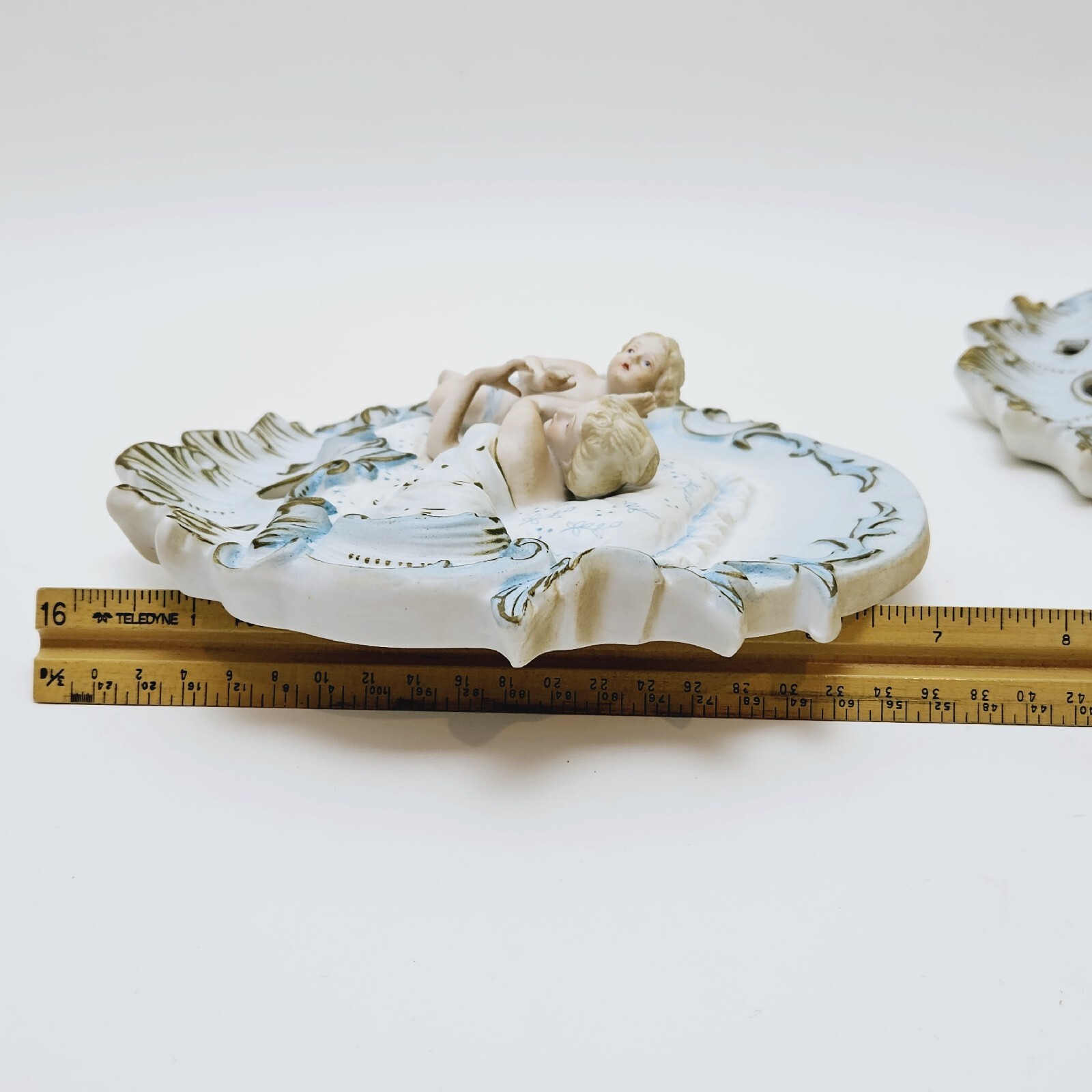 Vintage Mother & Baby Putti Boy Bisque Porcelain Victorian Wall Plaques (2)