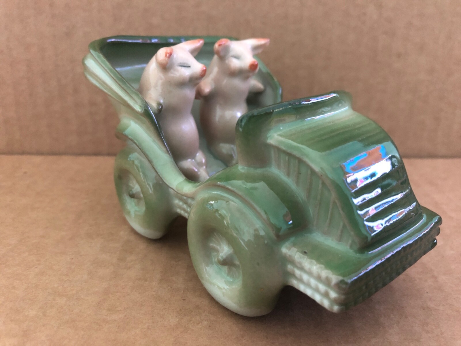 Vintage GERMAN PIG FAIRING 2 Two Pigs Automobile Car Green Gold