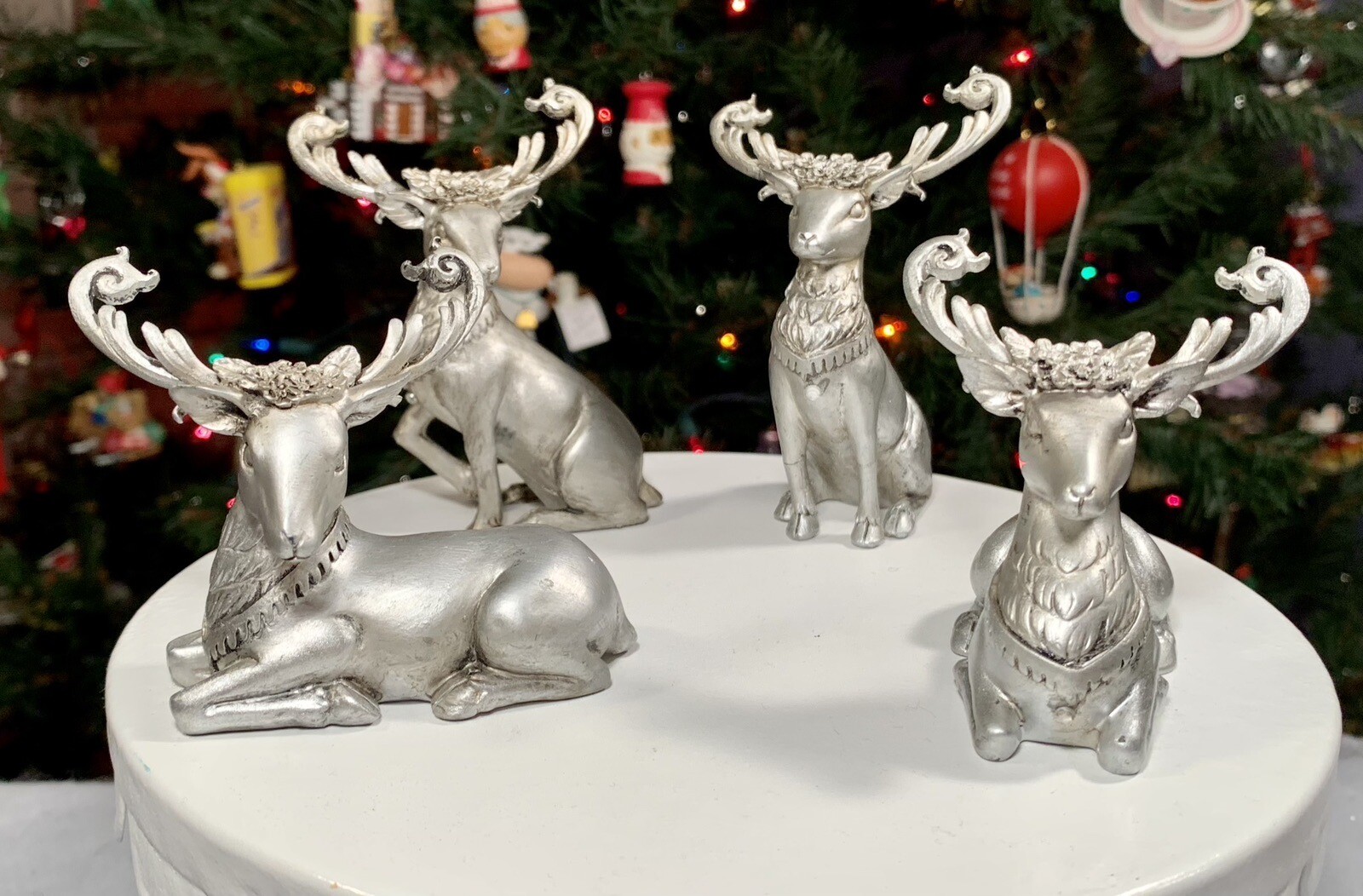 Set Of 4 Rare Silvestri DL Rhein SILVER REINDEER Figurines: Handcrafted