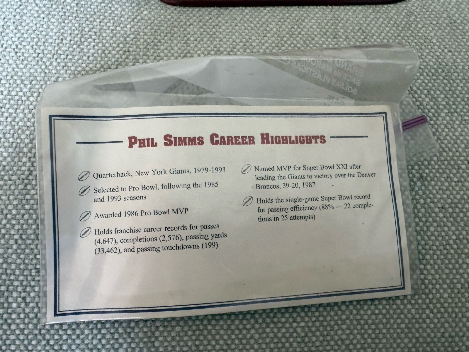 Phil Simms Danbury Mint New York Giants Statue Figure COA NFL Football All Star