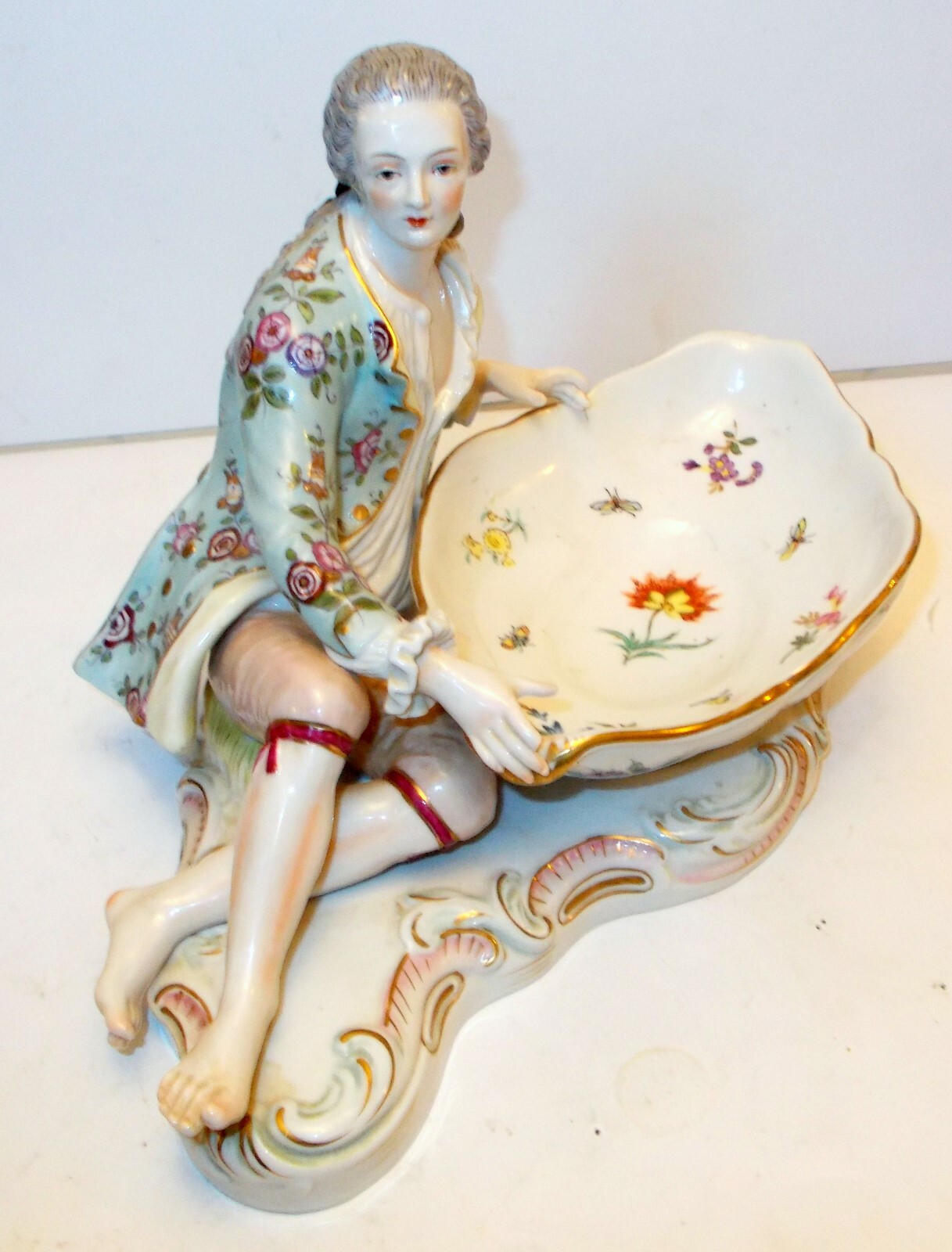 Antique CERAMIC FIGURE Sevres Meissen Style 18C Noble Tray Florals