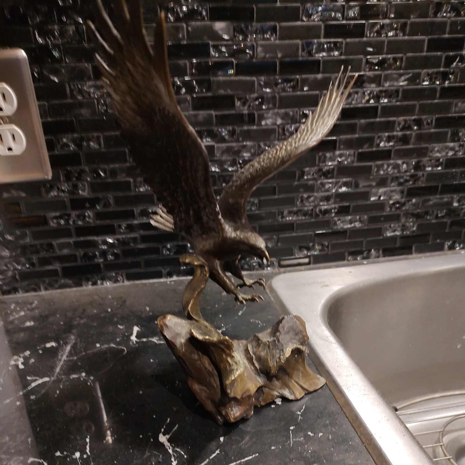 Franklin Mint Solid Bronze Eagle Sculpture by Ronald Van Ruyckevelt 1990