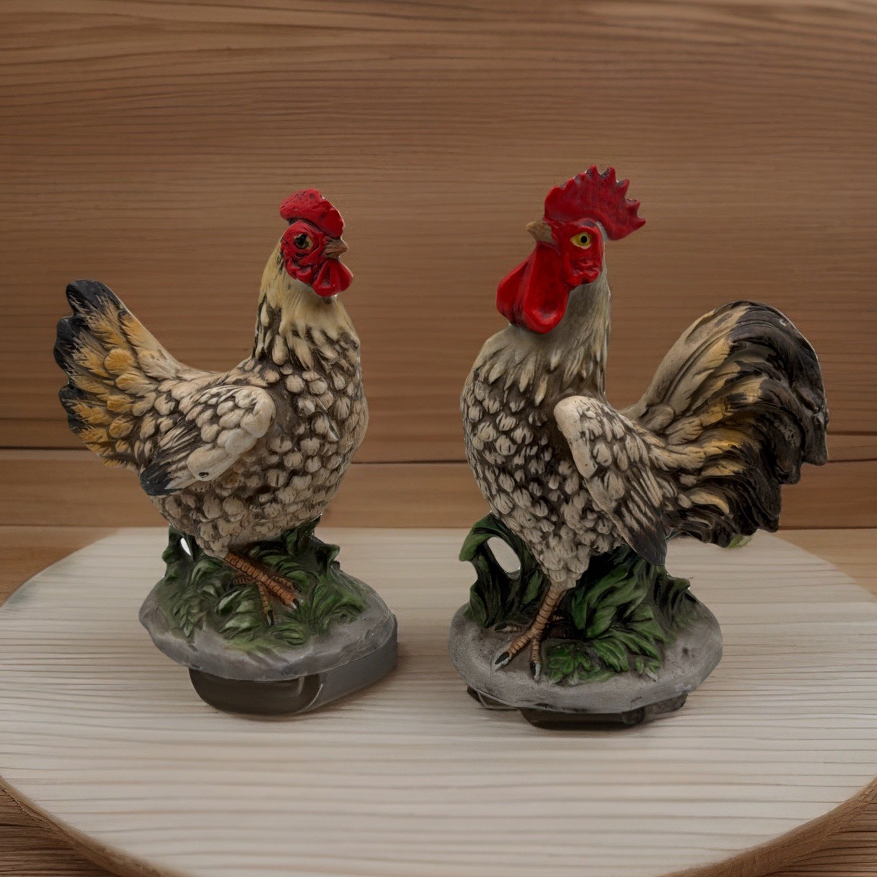 Vintage HOMCO #1446 Ceramic Male Female Set Hen Rooster Chicken Statue Figurines