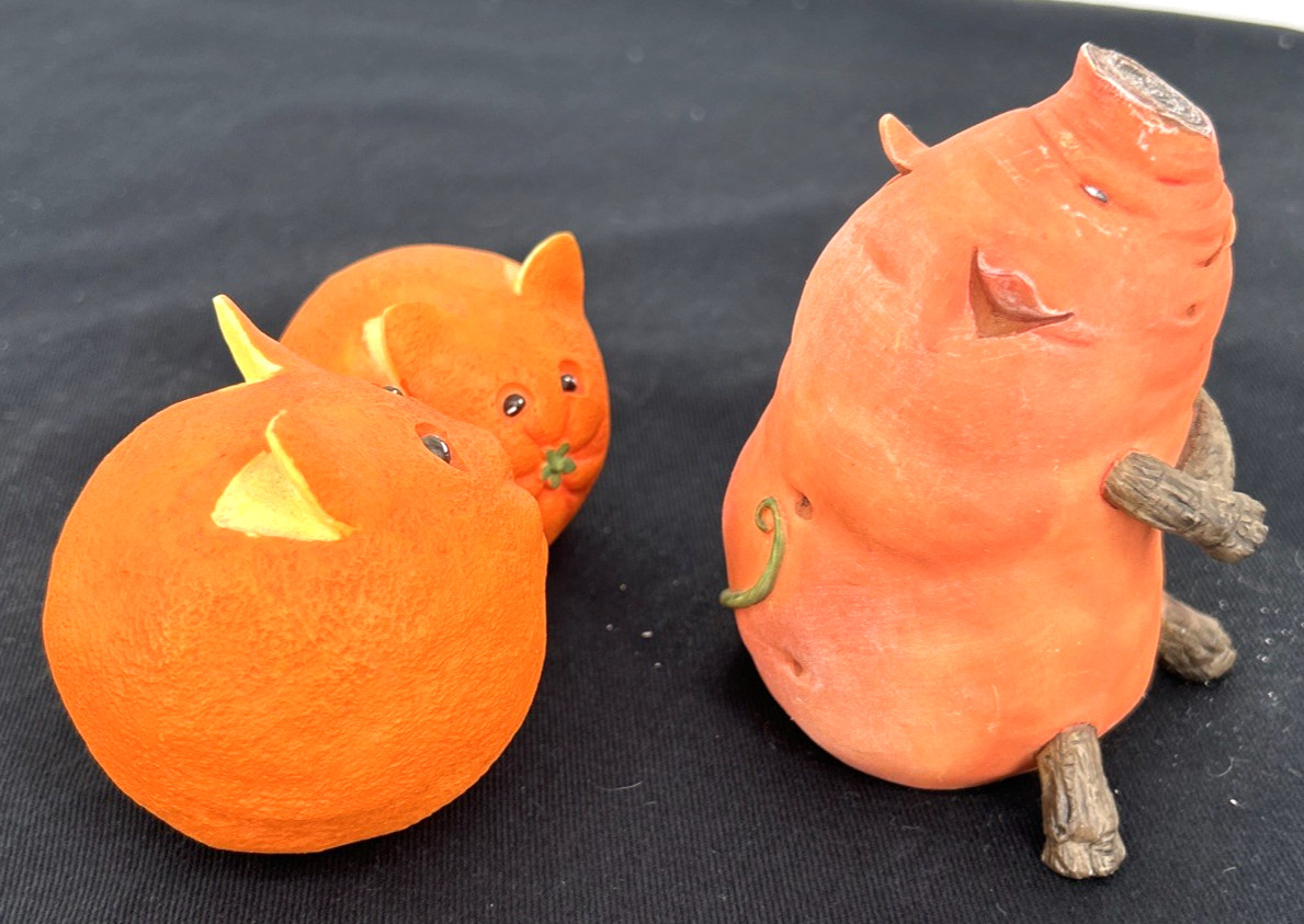 Enesco Home Grown Yam Sweet Potato Pig Orange Cat & Kitten Figurine Lot 2005