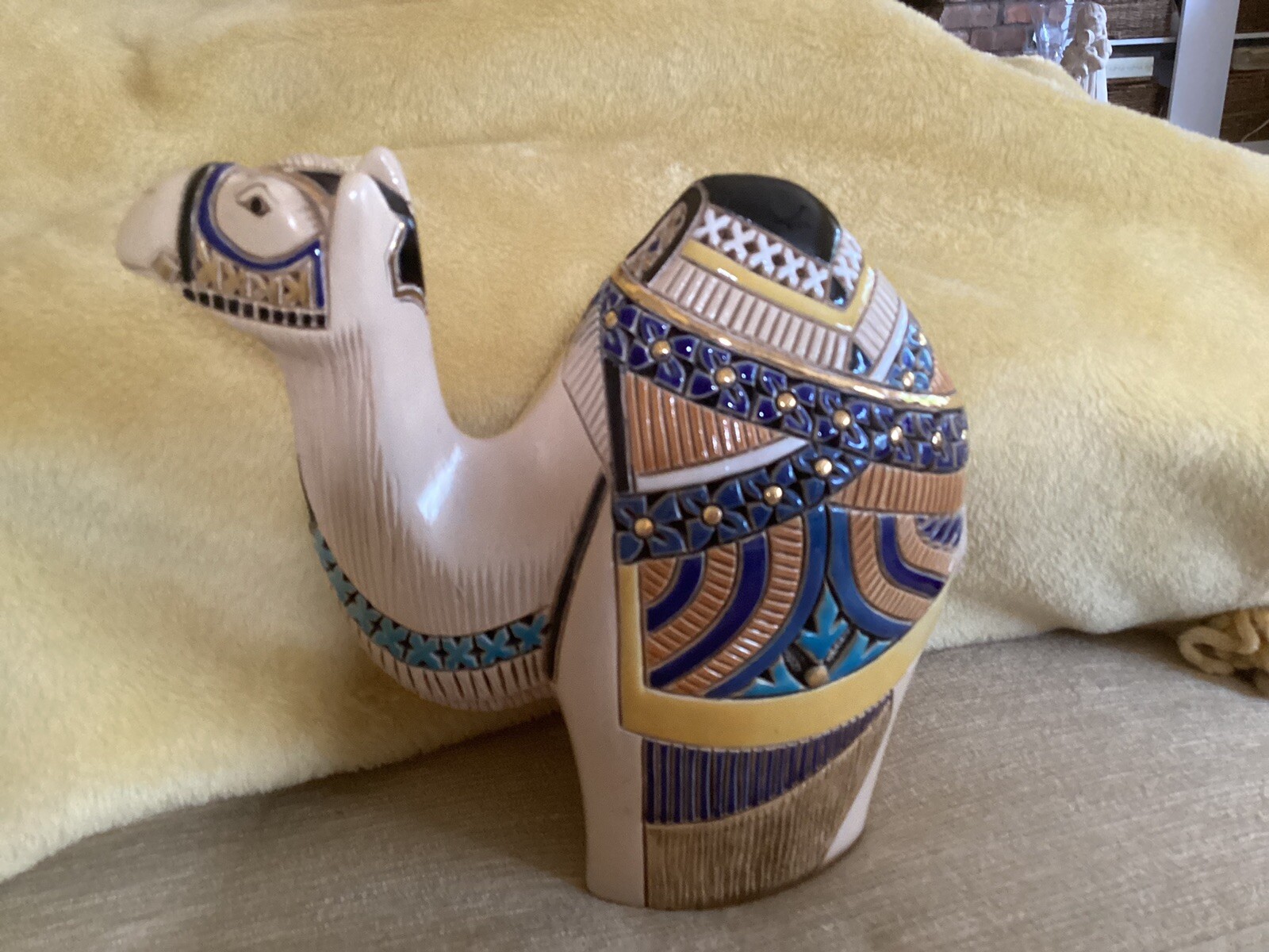 Artesania Rinconada, “Camel”, #407, Beige With Blue, Yellow, Orange, 24k Gold