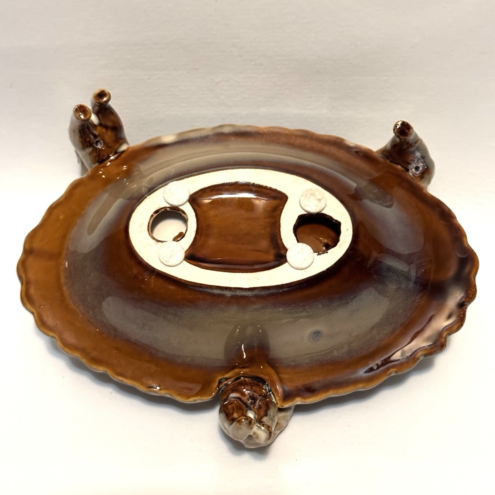 Ceramic Squirrels Footed Dish Playing In Leaves Fall Autumn Animals