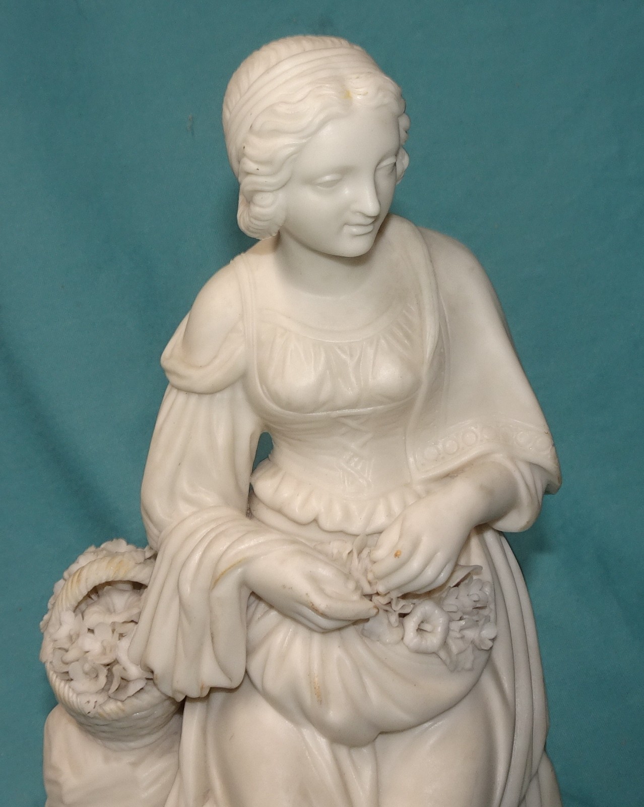 Antique Parian Ware Porcelain figurine Figure of lady Woman with basket flowers