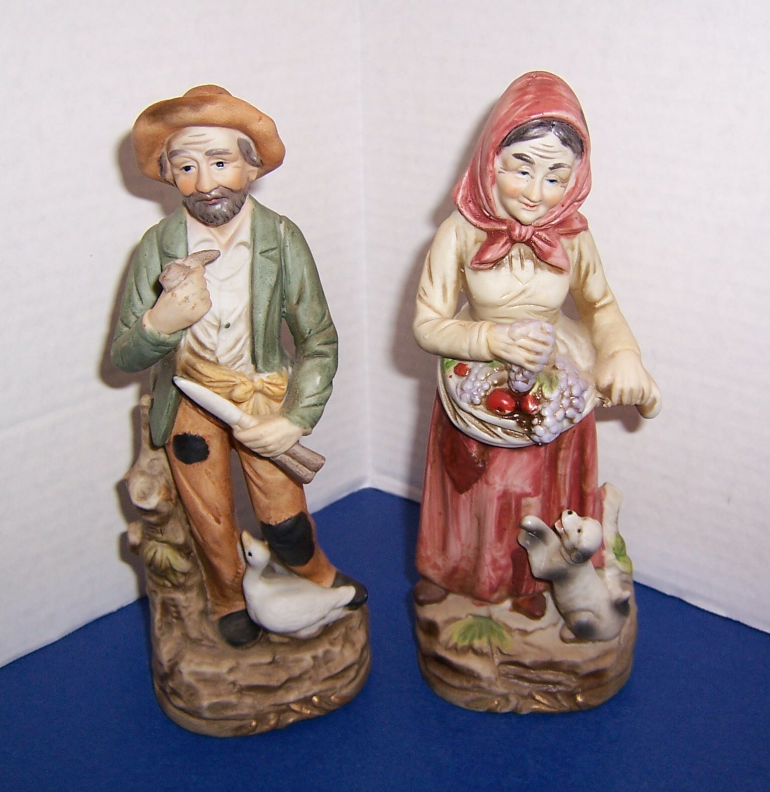 Vintage Homco Old Man and Old Woman Figures (8”) Bisque Porcelain Detailed NICE