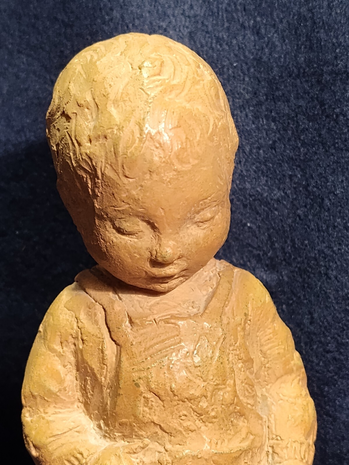MCM Young Child Figurine Mounted On Wood Base 7″