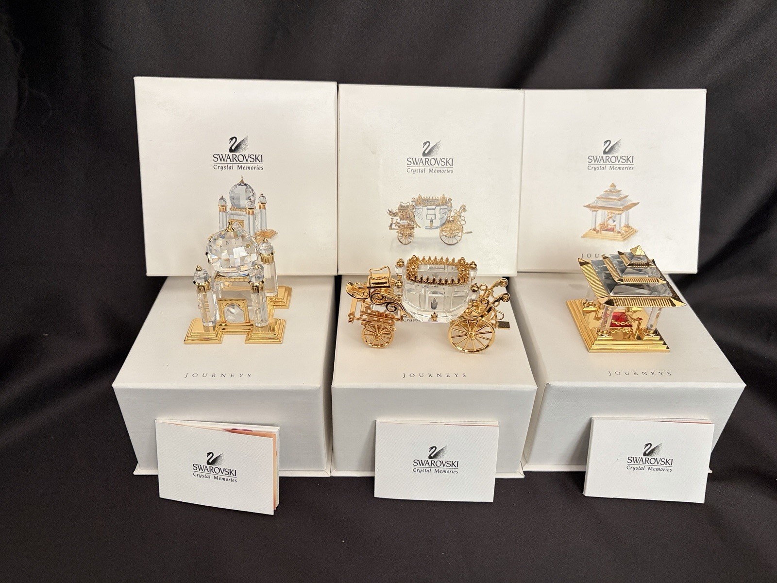 Swarovski Crystal Memories Journeys Figurines Set of 3 Clear Gold Boxed