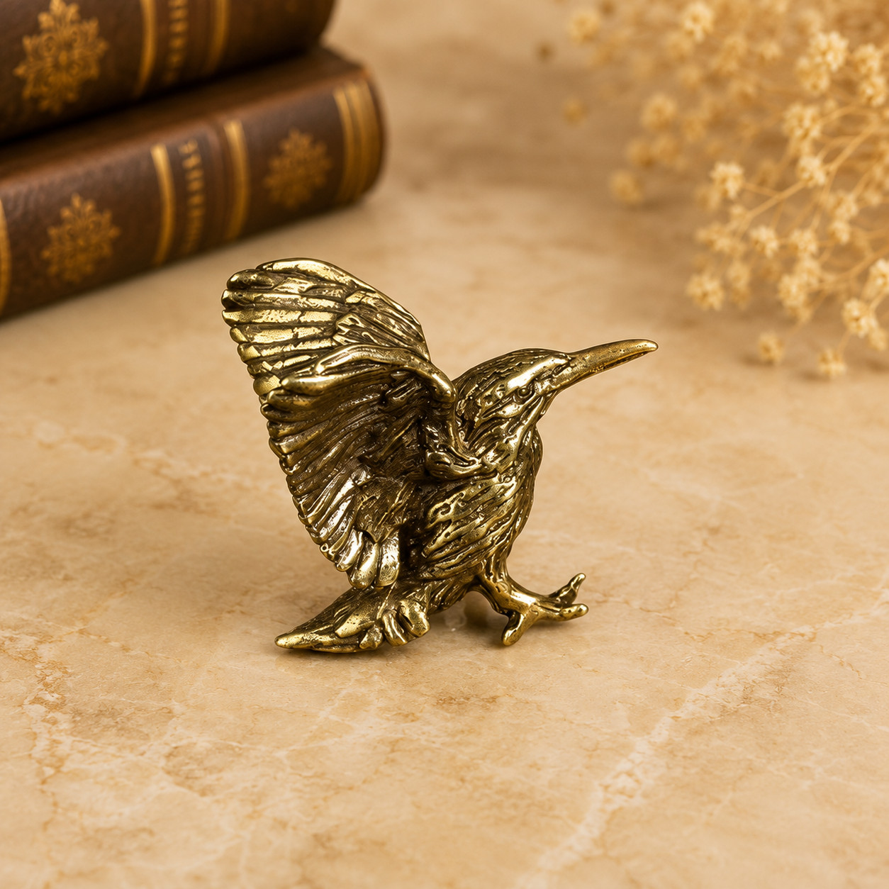 Mini Vintage Brass Hummingbird Statue Ornament Animal Collectible Bird Watcher