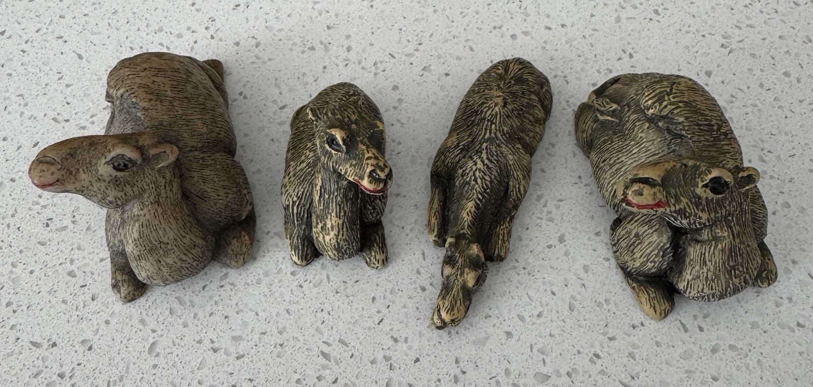 Vintage Taiwan R.O.C. Stone Camel Figurines in traditional sitting pose Set of 4
