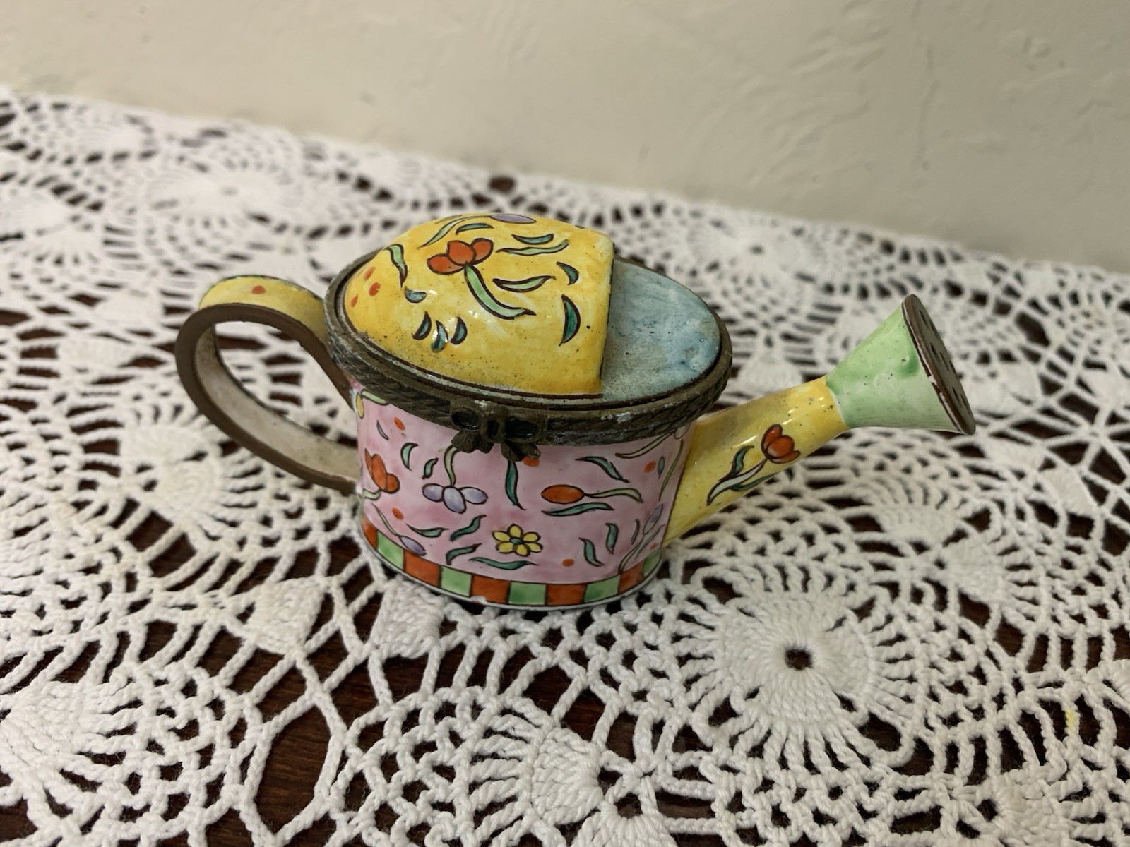 Kelvin Chen 1999 Colorful Flowers Enameled Miniature Watering Can No 568 READ