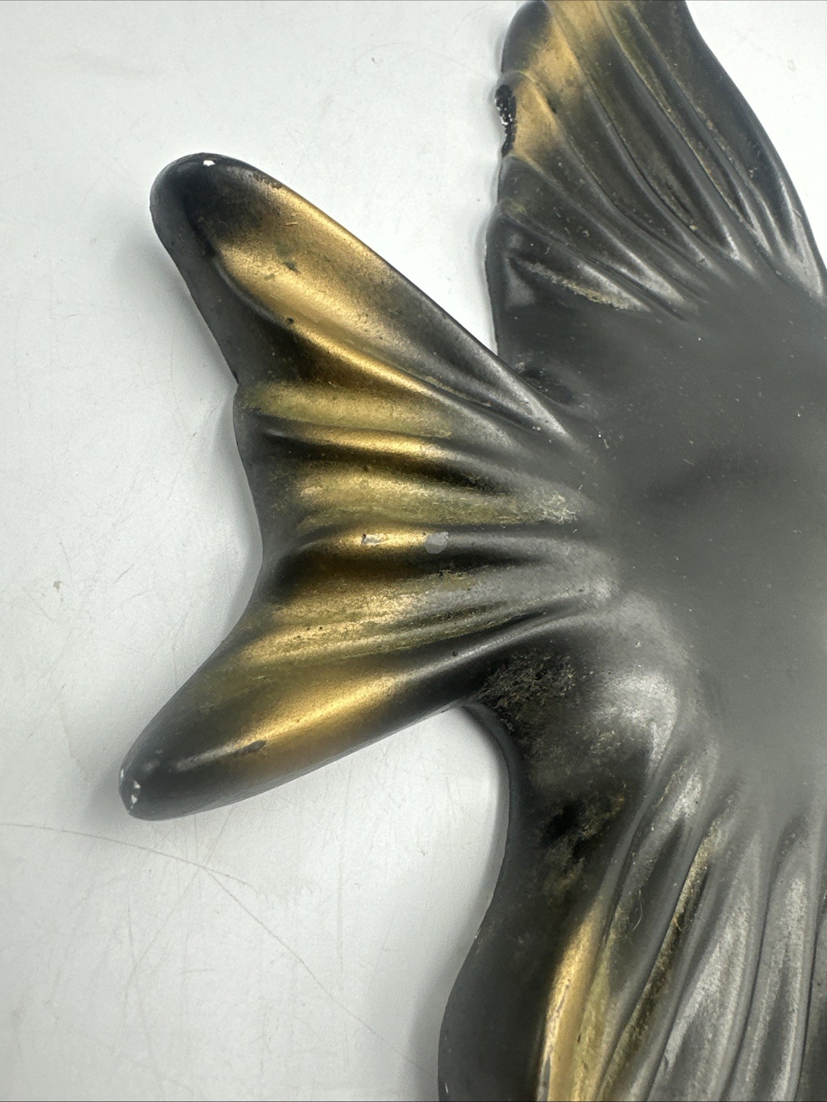 Miller Studio Large Chalkware Fish Black Gold MCM Wall Sculpture Bathroom Decor