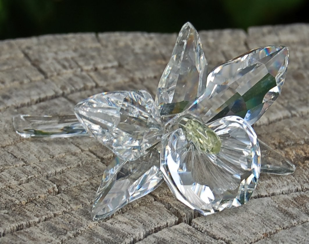 VINTAGE Swarovski Crystal Figurine Orchid Flower Light Yellow Made in Austria