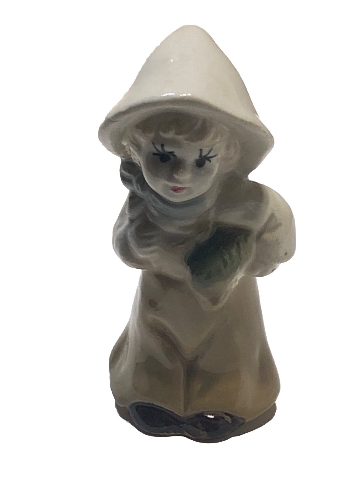 Antique German Hand Painted Porcelain Little Girl Holding Fish 3 1/2” Figurine