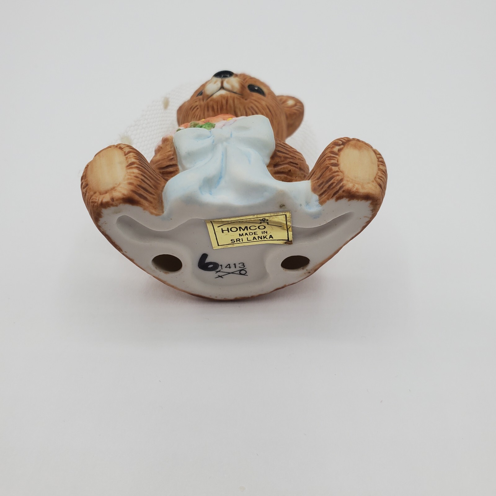 Homco Teddy Bear Month Figurine 1413 June Bride Wedding Veil Marriage cake top
